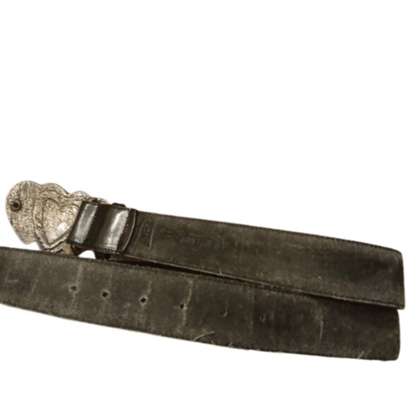 Black Leather Belt Rare Vintage Southwestern Kudos Silver Triple Heart Buckle-36 - Picture 4 of 4